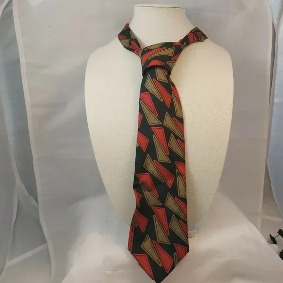 Vintage Hugo Boss Italy men's Silk Tie Black Red Gold Mid Century design